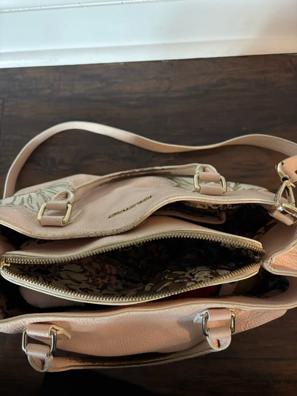 Vera Bradley Pale Pink Leather Floral Appliqué Satchel Handbag Purse - Picture 7 of 11